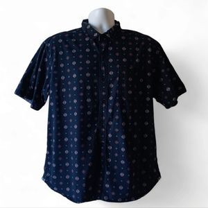 Levelten men's navy blue design print short-sleeve button down shirt size XL